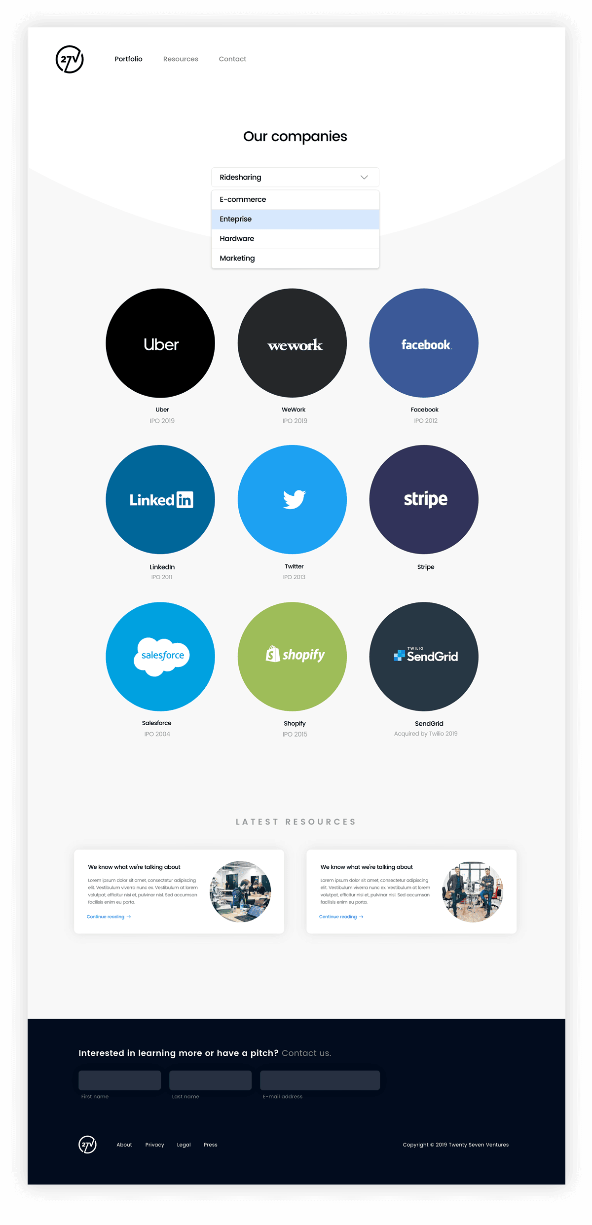 Website Design for 27 Ventures